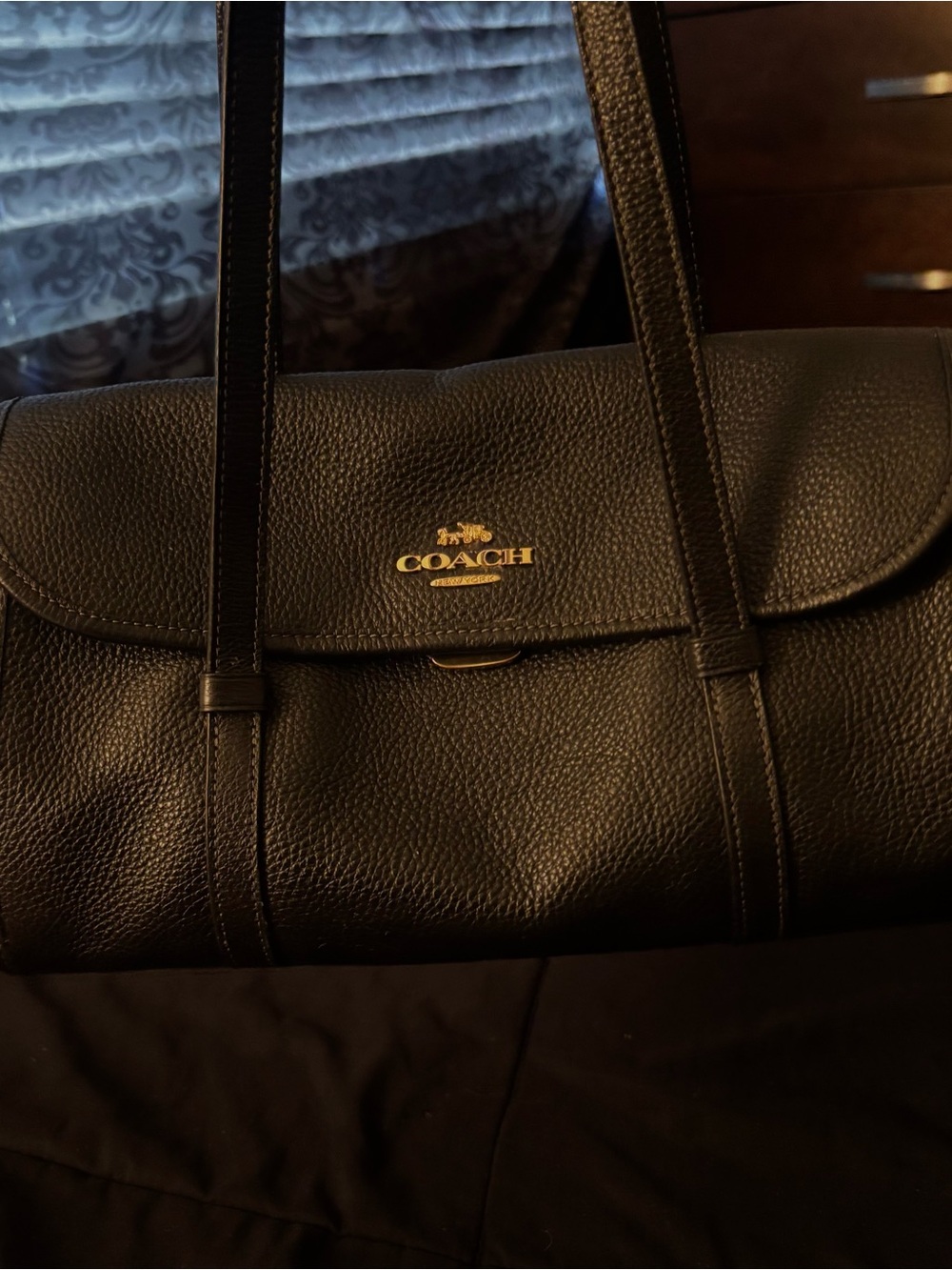Coach Black Pebbled Leather Tote with Gold Logo Accent Bridget coach bag